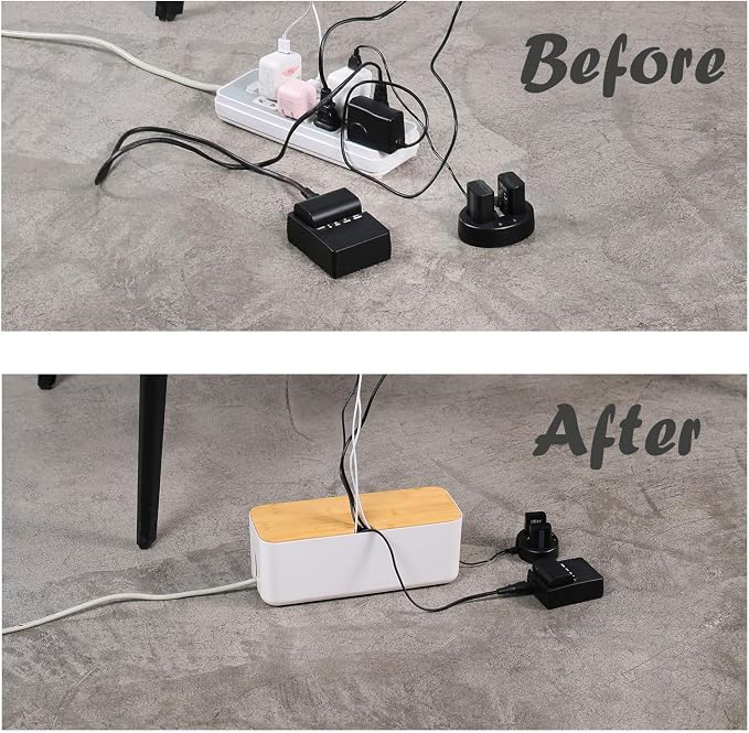 Changsuo Cable Management Box Set Cable Organizer Boxes for Extension Cord Power Stripe Surge Protector Wire Management Organizer Cover Hider for Desk Home Office Kitchen (Small & Large White)