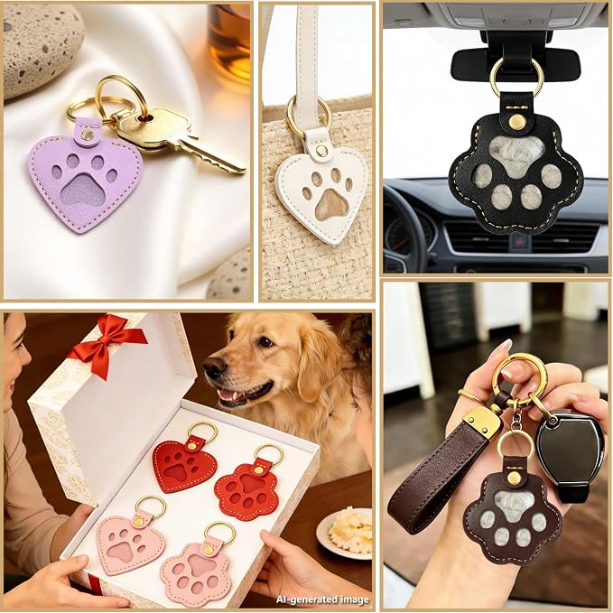 Pet Memorial Keychain for Dog: Heart Leather Keychain Holds 3g Pet Fur | LONANSHO Memory Pet Fur Keepsake Keychain - Holds 3g Pet Fur & 1.2" x 1.5" Photo - Memorial Gift for Dog Cat Owners
