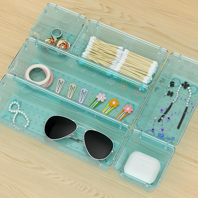12 Pack Clear Drawer Organizer Set, Drawer Storage Trays, Storage Bins | Acrylic Drawer Storage Trays, Storage Bins for Makeup, Cosmetics, Jewelries, Utensils, Gadgets, Office