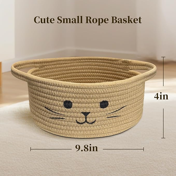 Small Cat Toy Basket, Gift Baskets Empty for Baby Shower,9.8" x 4" | Boo basket Cute Woven Rope Storage Basket for Home Decor, Baby Baskets for Nursery, Cat Pet toy box, Jute