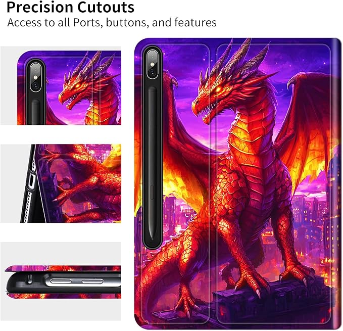 Case for Samsung Tab S10 Ultra/S9 Ultra/S8 Ultra 14.6" 2024/2023/2022 | Slim Leather Smart Cover with Multi-Angle Anti-Slip Stand [Auto Wake/Sleep] Shell for Women Men, Purple Red Dragon