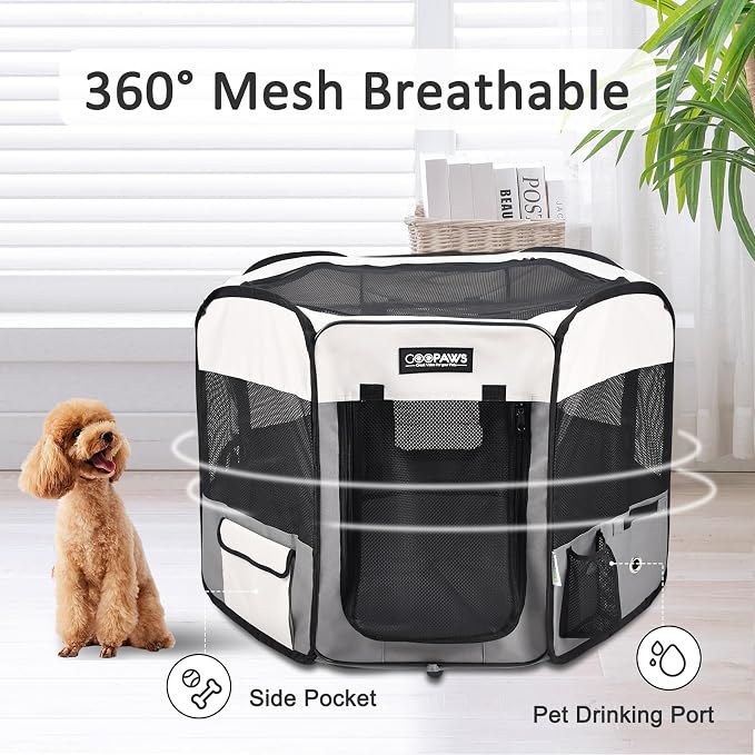 Jespet Soft Dog Playpen, Portable Pet Exercise Pen Kennel with Carry Bag | 2-Door, Easy to Fold, Ground Stakes, Zipper Locks, Large Storage Pocket, Washable Top Mesh Cover & Bottom Cover