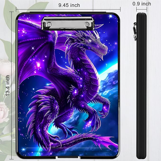 Purple Planet Dragon A4 Clipboard with Storage Pen Holder, Clipboards Organizer Nursing Clipboard Foldable File Folder Plastic Clipboard Folio Clip Board for Office Students Classroom