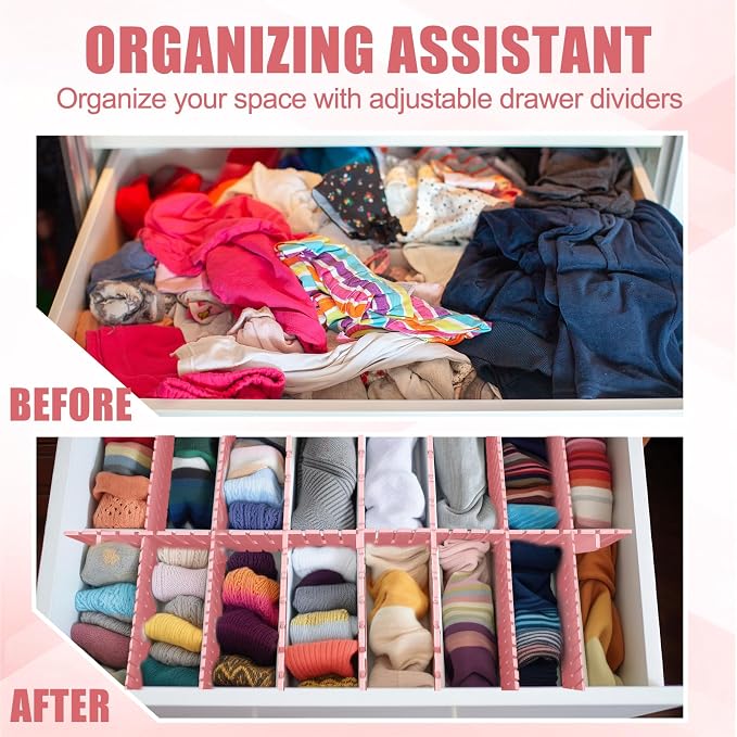 Blosssound 15 Pcs 5.12 Tall Drawer Divider Adjustable Drawer Organizer,Pink | DIY Ultra Deep Storage Organizer Separator with Fixed Buckle for Underwear Socks Dormitory Office Kitchen Bedroom