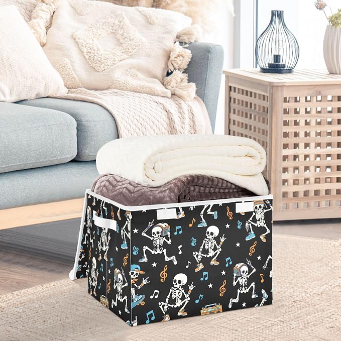 Dance Skeleton Storage Bins with Lids Closet Bedroom 40L Fabric Bin | Decorative Storage Boxes, Foldable & Stackable, Dust-Proof Flip Top, Reinforced Handles, For Home & Dorm, Clothes & Toy Box