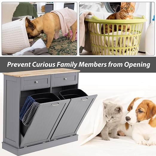 Spurgehom Double Tilt Out Trash Can Cabinet 2 X 13 Gallon with Storage