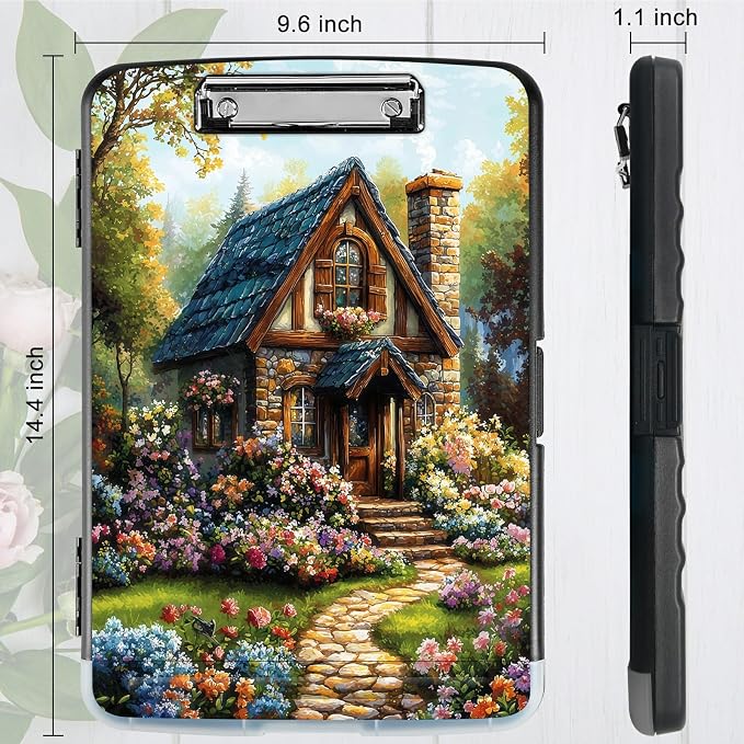A4 Clipboard with Storage Pen Holder, Clipboards Organizer Nursing Clipboard Foldable File Folder Plastic Clipboard Folio Clip Board for Office Work Classroom Doctor, Garden Castle