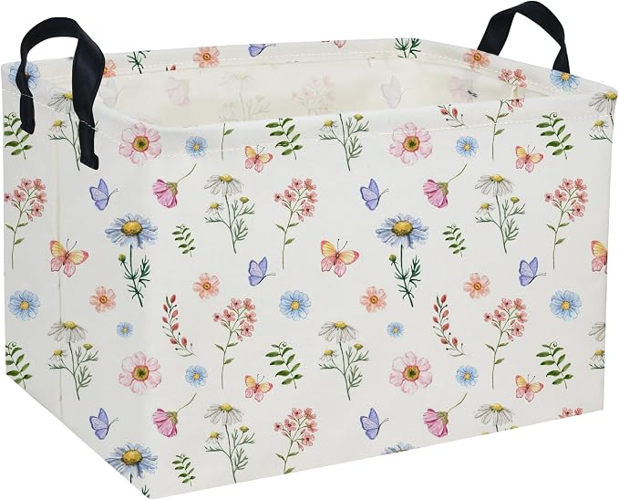 Rectangle Baskets Flower Basket Cute Storage Bin Organizer Box for Room Decor Gift Basket(Watercolor flower)
