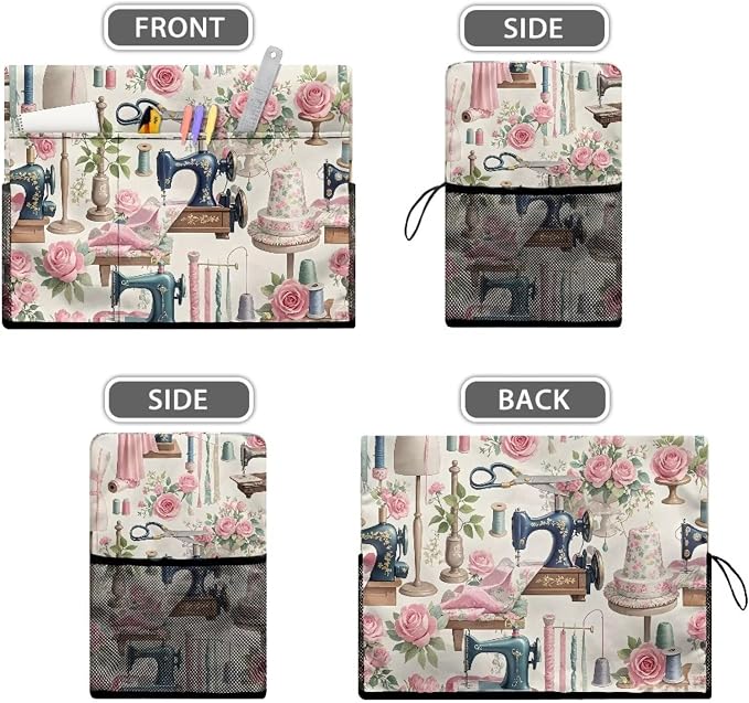 Elegant Sewing Element Sewing Machine Cover,Protective Cover with Side Handle and Sewing Essentials Pockets,Dust & Pet Hair Protection,Fits Standard Singer & Brother Machine