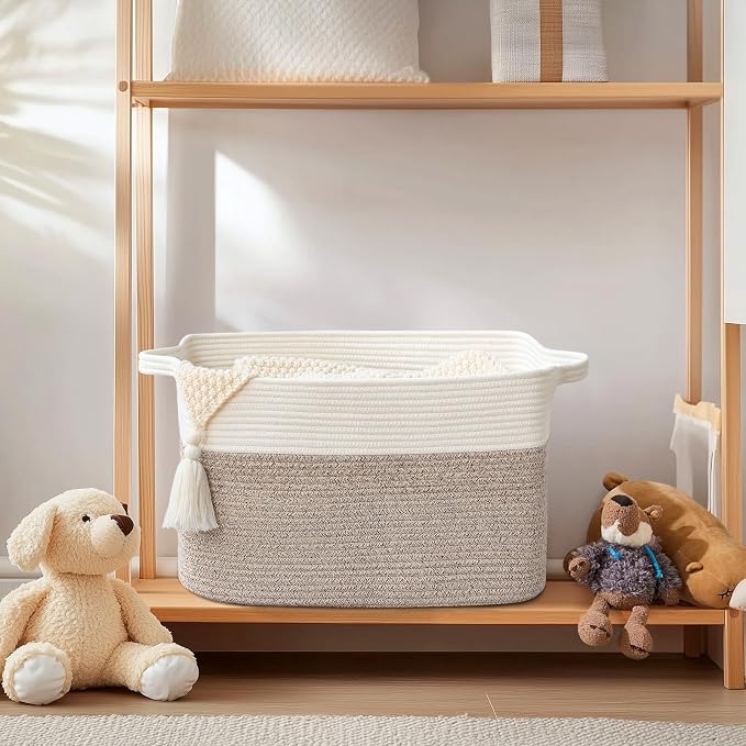 Large Blanket Basket, 100L Storage Baskets for Organizing, Woven Laundry Basket for Blankets, Cotton rope Blanket Storage for Living Room, Nursery Room, 24.8" L x 15.74" W x 15.74" H, Brown