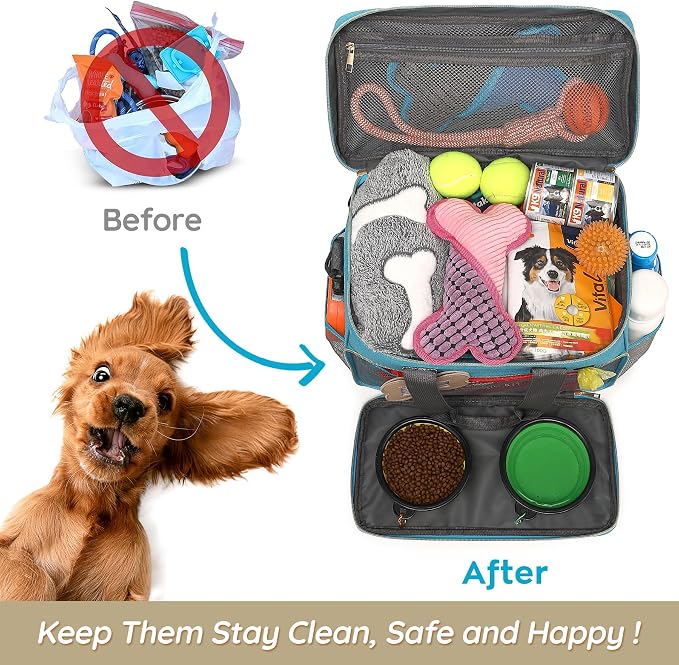 Dog Travel Bag for Traveling| Week Away/Overnight Travel Accessories with Multi-Function Pockets|Pet Travel Set for Dog and Cat|Ultimate Gift for Dog Moms &Dads, Doggy Lovers &Pet Owners