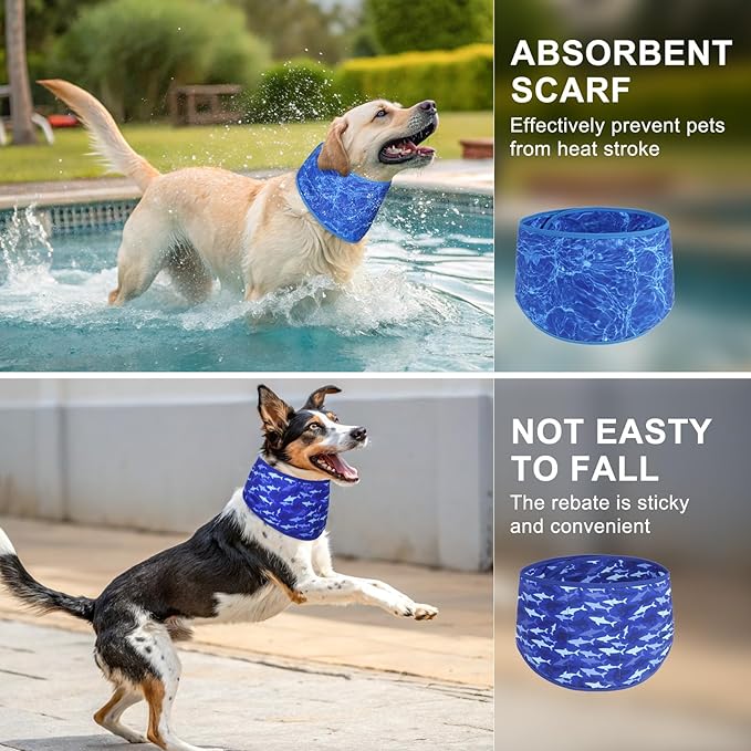 BEAUTYZOO Dog Cooling Bandana for Medium Large Dogs, 2 Pack Instant Cooling Bandanas Breathable Cooling Ice Towel Neck Wraps, Pet Scarf Keep Dogs Cool in Hot Summer,Shark L