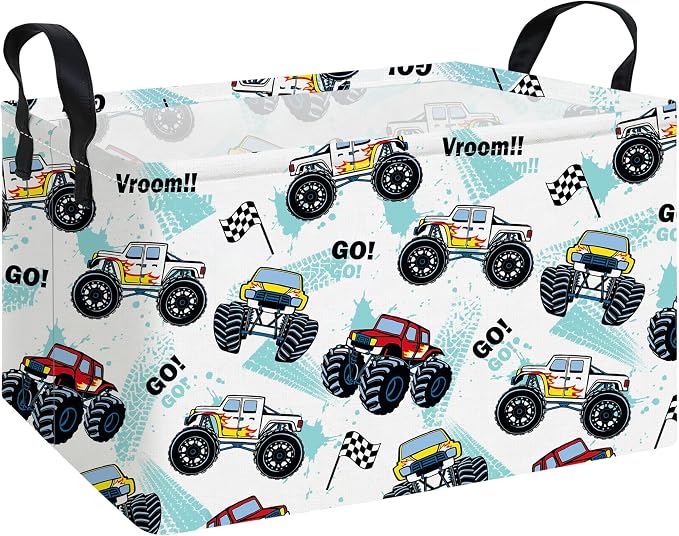 Rectangular Monster Truck Storage Basket | Gifts Bag for Toys,Books,Clothes,Gifts,Pets-Perfect for Home,Office,Nursery,Dorm,Shelf