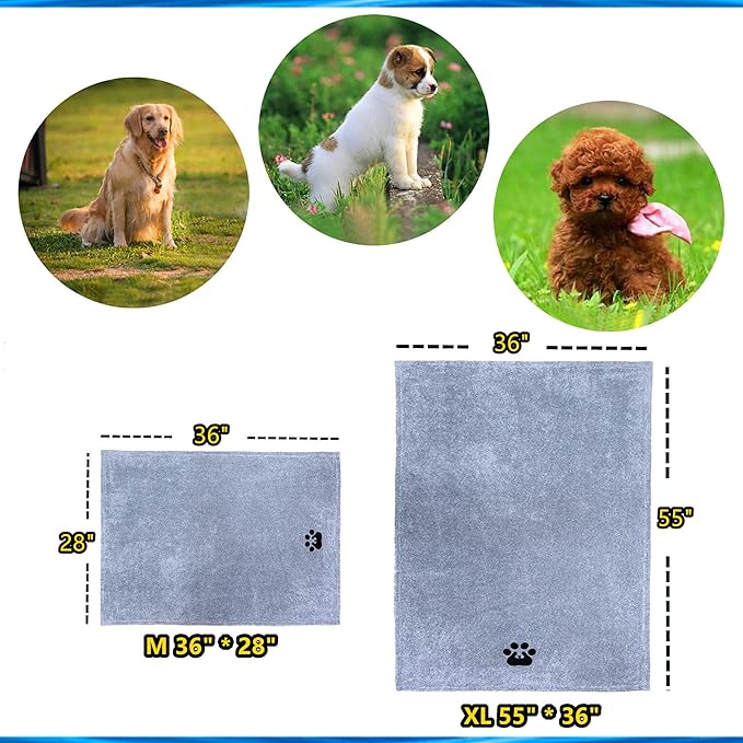 Dogvingpk Extra Large Dog Towel - Pack of 2 - Super Absorbent Soft Microfiber Pet Bath Grooming Towels for Drying Dogs and Other Pets (XL-55" * 36", Grey and Brown)