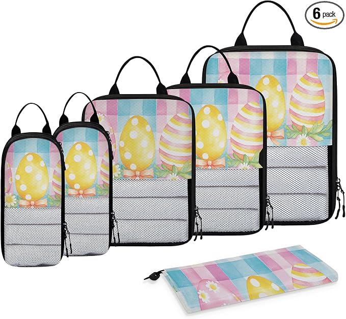 Easter Eggs 6 Set Compression Packing Cubes Cute Expandable Packing Organizer for Travel Accessories Luggage Suitcase Bag