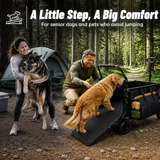 Foldable Dog Wagon for Medium & Large Dogs with Drop-Down Tailgate | 205L Heavy Duty Dog Cart, All-Terrain Collapsible Wagon for Beach, Shopping & Camping, for 1 Large or 2 Medium Puppies