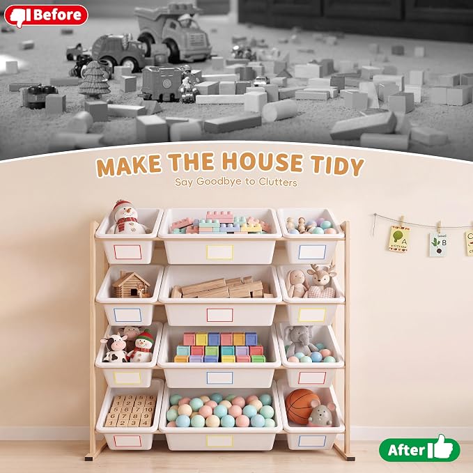 Toy Storage Organizer with12 Removable Storage Bins, Kids Bin Shelf, Toys Box for Playroom Organization for Bedroom & Room