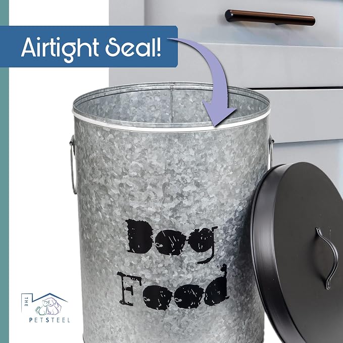 Large 60lb & Small 20lb Dog Pet Food Storage Canister with Scoop – Durable & Airtight for Freshnesss, Minimalist Design & Recyclable, Huge & Small Metal Container (Combo - Dog Bin - Large & Small)