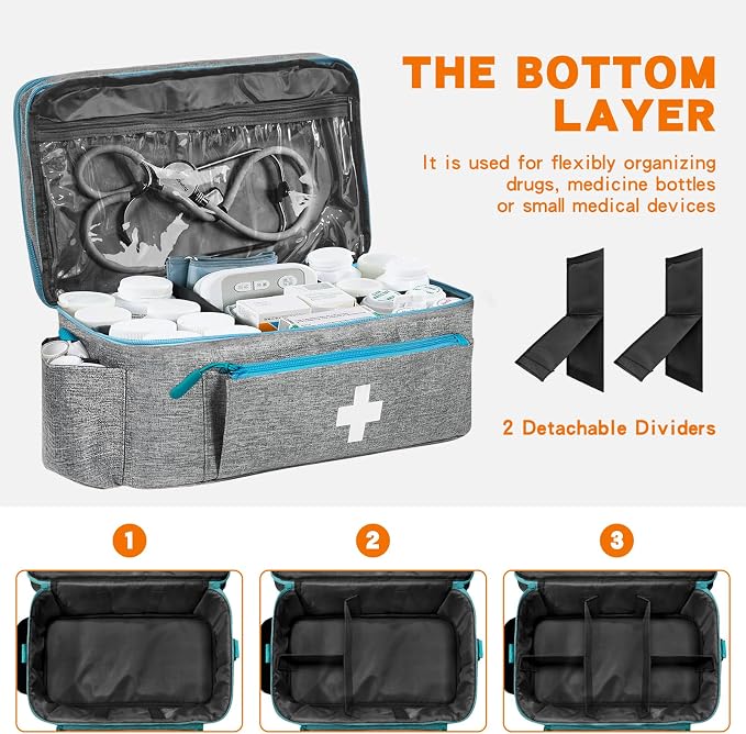 Boczif First Aid Bag Empty, Emergency Kit Bag(Grey with shoulder strap) | Pill Bottle for Emergency Trauma Medical Kits Supplies Waterproof, Ideal for Home, Travel, Outdoor