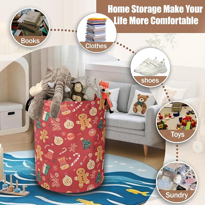 Merry Christmas Laundry Basket, Laundry Hamper Waterproof Oxford Cloth Tote Collapsible,Clothes Storage Bucket Decorative Toy Organizer For Bathroom Bedroom 16" x 20.8"