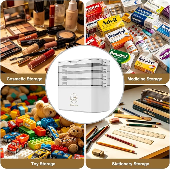 4 -Tier Medicine Organizer, Portable Medicine Cabinet Organizer with Plastic Handle, Multipurpose Medical Case Storage Box Empty First Aid Kit for Home and Outdoor