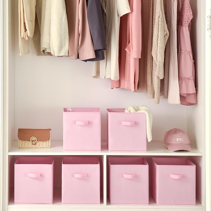 GRANNY SAYS 11 Inch Cube Storage Bins, 6-Pack Storage Cube Organizer, Pink | Collapsible Storage Boxes with Sturdy Handles, Decorative Baskets for Shelves, Closet, Organizing Toys, Clothes