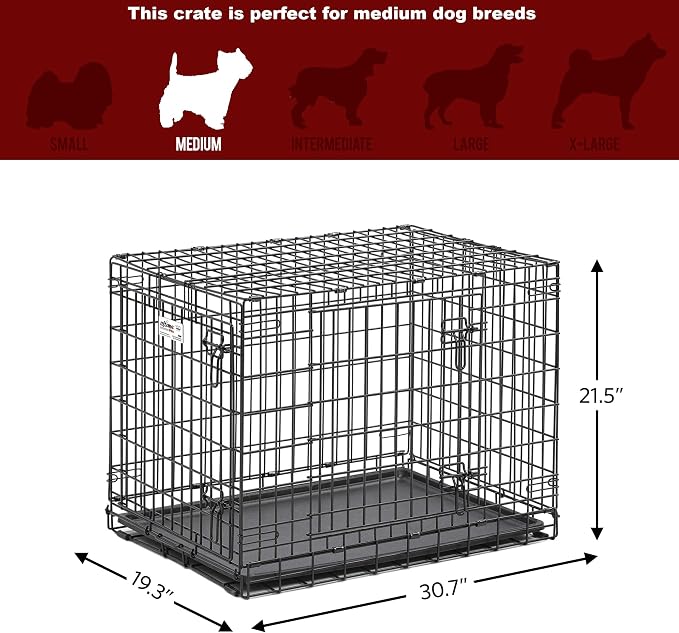 MidWest Homes for Pets Ultima Pro Heavy-Duty 30-Inch Dog Crate, Ultra-Strong Steel Double Door Pet Cage for Medium-Sized Breeds, Accessories Included