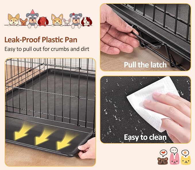 Portable Single Door Dog Crate, Durable Metal Wire Cage with Removable Tray | 24 Inch Folding Metal Wire Pet Kennel with Plastic Leak-Proof Pan, Handle for Indoor, Outdoor, Travel