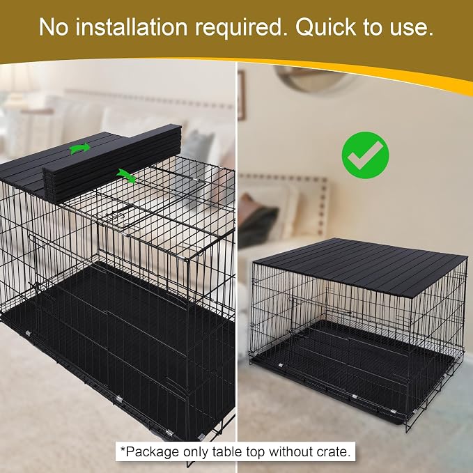Dog Crate Topper Metal with Magnets for 42 Inch Crate - Aluminum Foldable Dog Kennel Topper Decorative Storage Pet Crate Table Black (Only Topper)
