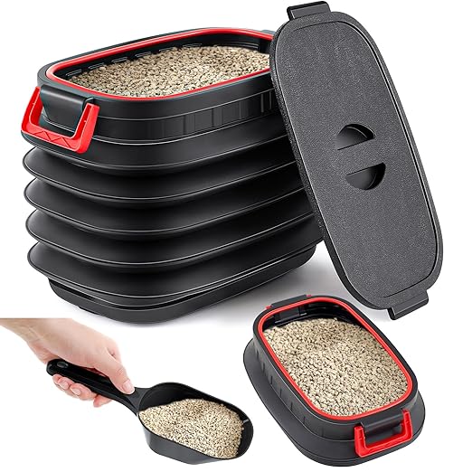 Reallnaive Portable Litter Storage Container with 1 Shovel Leakproof Multi Purpose Sealable Retractable Bucket with Airtight Lids Handle Leakproof Telescopic Cat Litter Container with Wheels for Bin