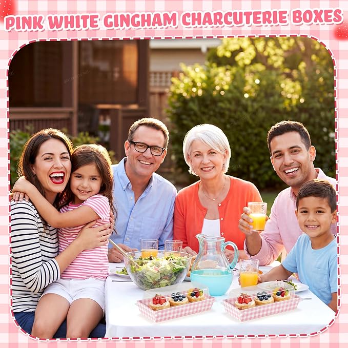 Bokon 50 Pack Pink Gingham Treat Boxes with Clear Lids, Window Dessert Boxes for Cookies Cupcakes Macarons, Disposable Bakery to Go Containers for Wedding Favors, Bridal Shower, Sweet 16 Party