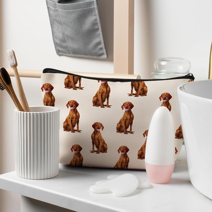 Vizsla Dog Makeup Bag, Vizsla Lovers Gifts Cosmetic Bag for Women, Dog Mom Lovers Owner Gifts for Women Christmas, Pet Lover Gift Zipper Travel Makeup Pouch for Purse