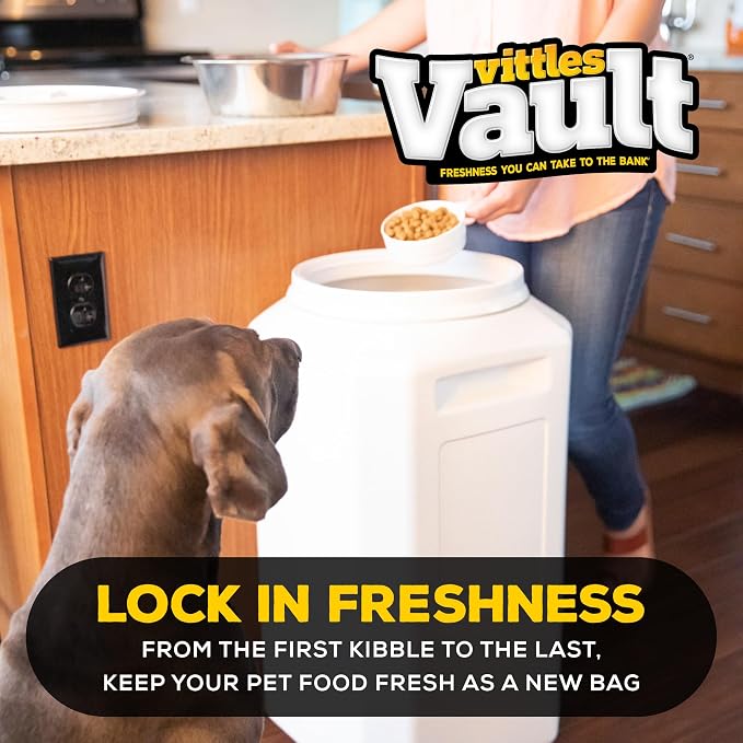 Vittles Vault Traditional Dog and Cat Food Container + Scoop, Gray, 80lbs | BPA Free Plastic, Sealed Airtight for Kibble, Bird Seed, Oatmeal and More; Includes Scoop, Made in USA