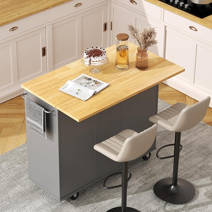 JY QAQA 40" Kitchen Island Cart Furniture cart on Wheels Rolling Portable Dining Room Serving Utility Carts Mobile Movable with Drawers Cabinet,Grey