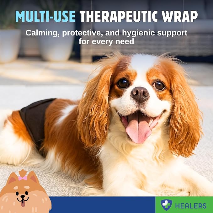 Healers PetCare Rear Wrap for Dogs, Calming Support, Small | Calming compression wrap, incontinence and recovery support, hot/cold pockets, adjustable, breathable, washable