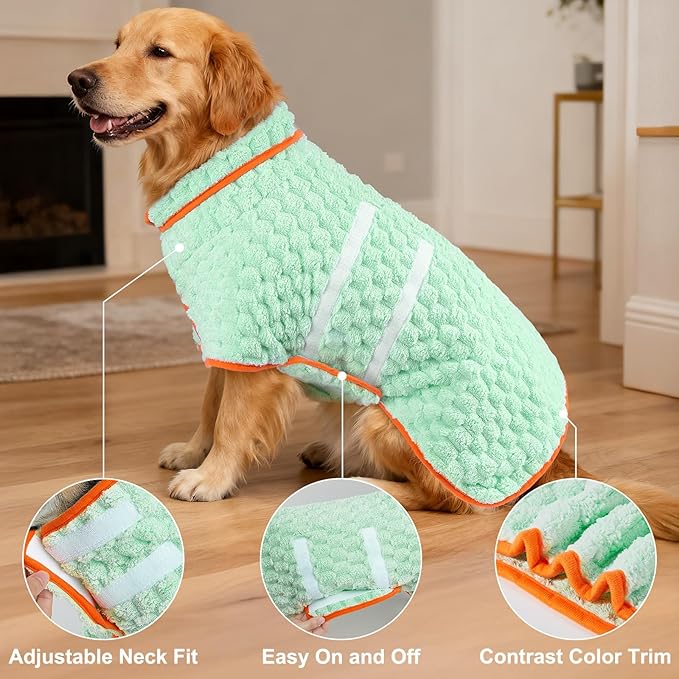 Glittme Dog Bathrobe for Drying Dogs, Super Absorbent Fleece Dog Towel Robe, Adjustable Dry Coat for Large Medium Small Dogs, Warm Pet Drying Vest for After Bath, Swimming, Muddy Walks & Car Travel