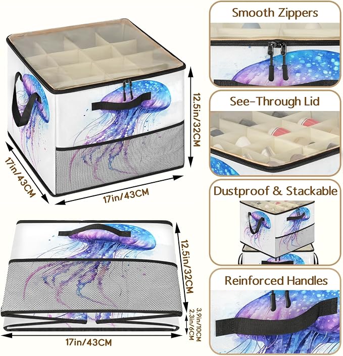 TropicalLife Jellyfish Shoe Organizer for Closet | Fantasy Sea Animals Foldable Shoe Storage Organizer Box Bin with Adjustable Dividers and Clear Cover, Fits up to 16-32 Pairs
