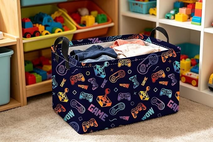 Essme Rectangular Game Basket,Kids Storage Bins Organizer with Handles for Boys Room Decor, Gift Basket,Shelf Basket.(Color Game)