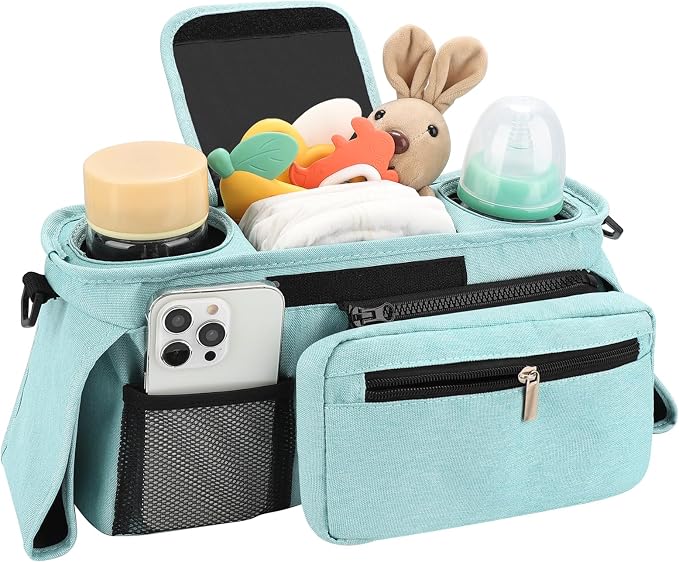 Accmor Universal Stroller Organizer with Insulated Cup Holder Detachable Phone Bag and Shoulder Strap,Stroller Bag Caddy Organizer for Uppababy, Baby Jogger, Britax Strollers