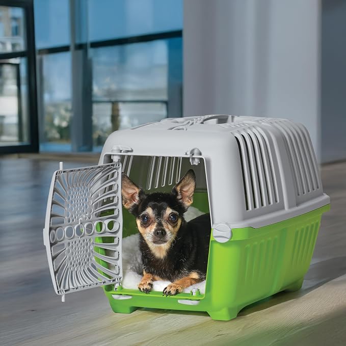 Midwest Homes Spree Travel Carrier, Small, 19-Inch, Green | Hard-Sided Pet Carrier, Plastic Door, Ventilated Design, Locking Tabs, Easy Assembly