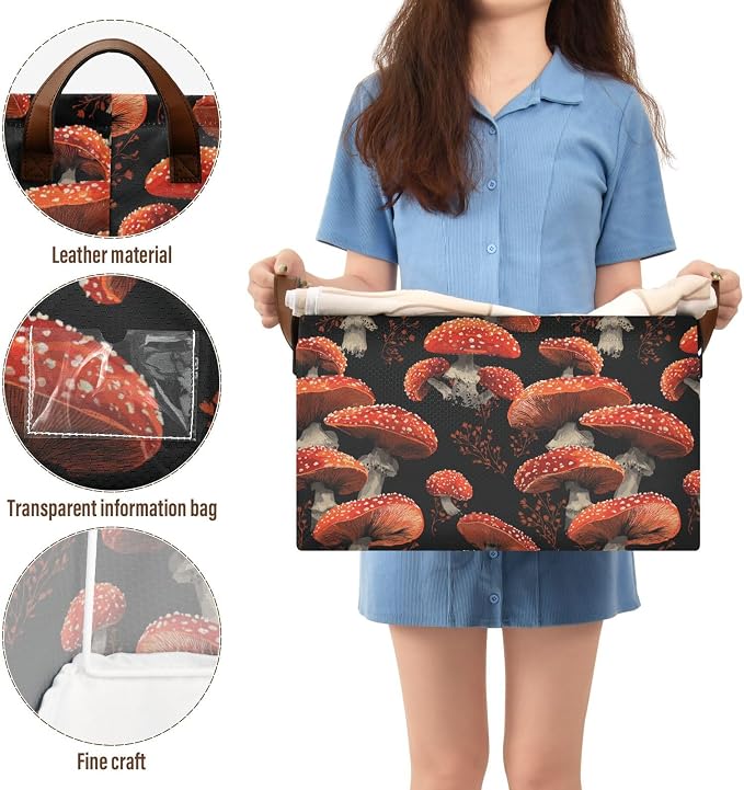 Red Mushrooms Amanita Mushroom Storage Basket Foldable Cube Storage Bins with Handles&Label Waterproof Organizer Box Bin Large Rectangle Decorative Baskets for Shelves Home Room Laundry, 2 Pack