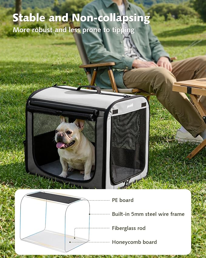 Dog Car Carrier Light Weight 24×17.7×20.5in, Foldable Dog Carrier, Gray | Easy to Assemble, Portable and Breathable Pet Carrier, Suitable for Indoor and Outdoor Use, Dog Travel Crate with Curtain