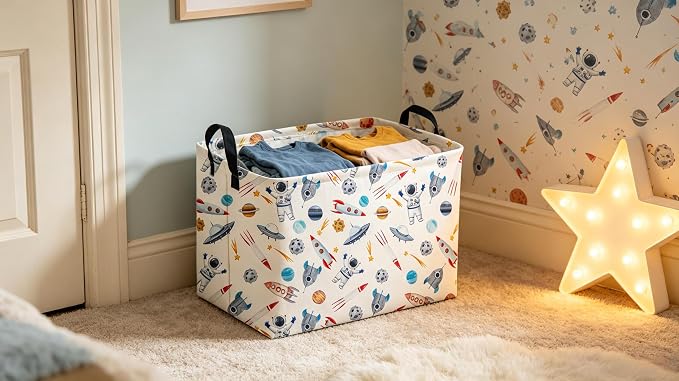 Sanjiaofeng Rectangular Astronaut Basket,Dirty Clothes Basket,Party Baskets,Space Room Decor(Rocket)