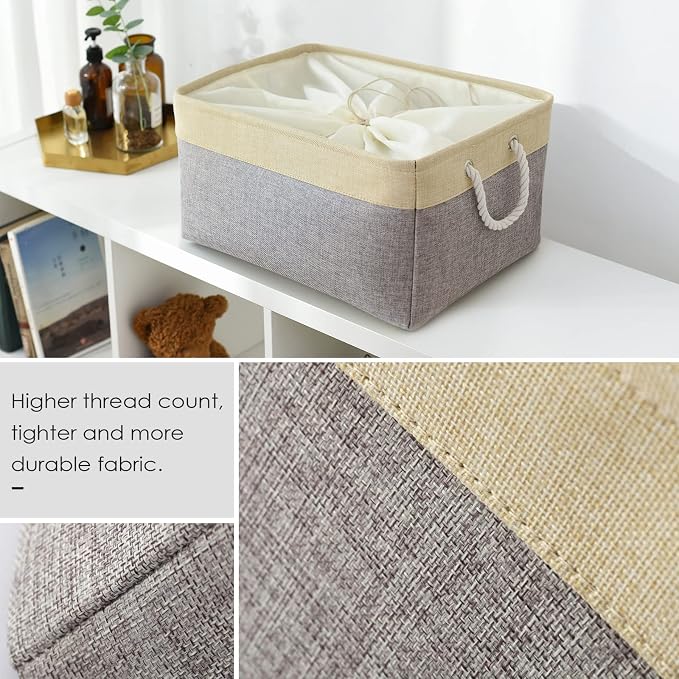 Storage Bins Baskets for Organizing - Extra Jumbo 3 Pack 20.5Lx15.7Wx13.8H Sturdy Fabric Storage Basket for Shelves, Decorative Foldable Closet Nursery Toy (Gold&Grey)