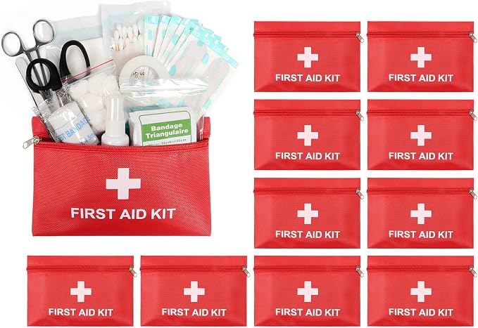 Empty Mini First Aid Kit Bag Portable Waterproof Small First Aid Pouch for Emergency Supplies Travel Home Car (Red, Pack of 10)