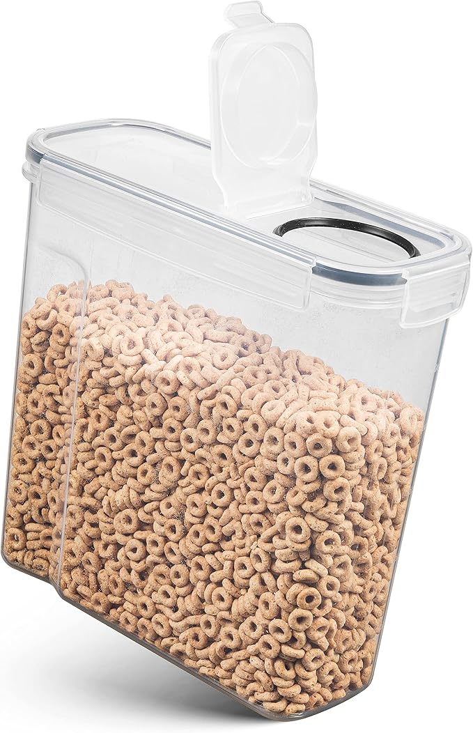 6 Pack Airtight Cereal Food Storage Container - BPA Free Plastic Kitchen and Pantry Organization Canisters for, Dry Pet Food, Flour, Sugar, Rice, Nuts, Snacks & More (135.5 Oz) Labels & Chalk Marker