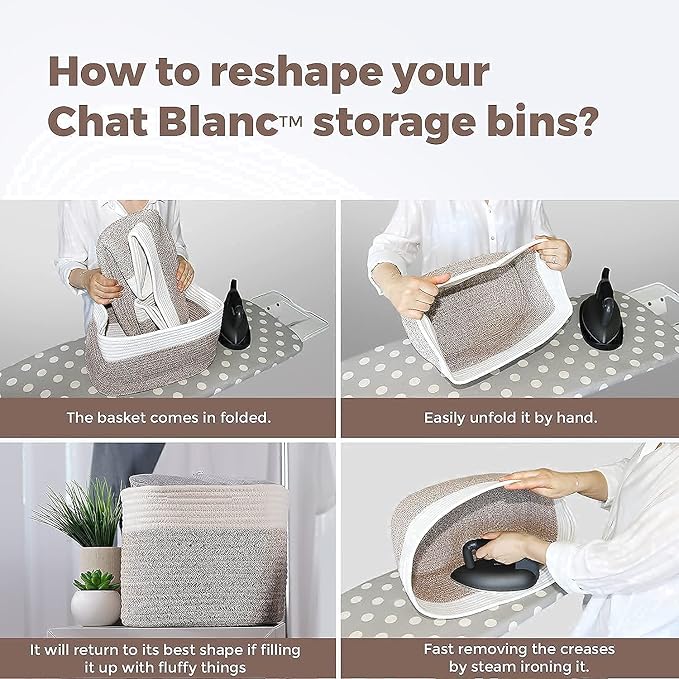 CHAT BLANC Cotton Rope Baskets for Organizing | Storage Baskets for Shelves | Rope Basket for Storage, Small Laundry Baskets, Woven Baskets for Storage, Dog Toy Bin, Baby Basket,Off White&Brown 3 Pack
