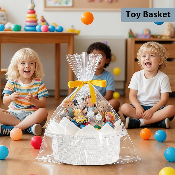 woric Small Woven Gift Basket Storage Baskets Back to School Baskets | Cotton Rope Basket Includes Gift Bag Card Ribbon & Tissue Paper for Gifts Storage Baby Shower Wedding Halloween Gifts