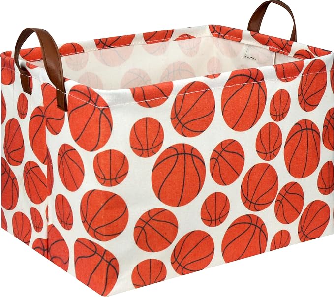 NTAOHAMPER Rectangular Basketball Storage Basket , Storage Bin with Handles,Baby Room Decor,Gift Basket(Basketball)
