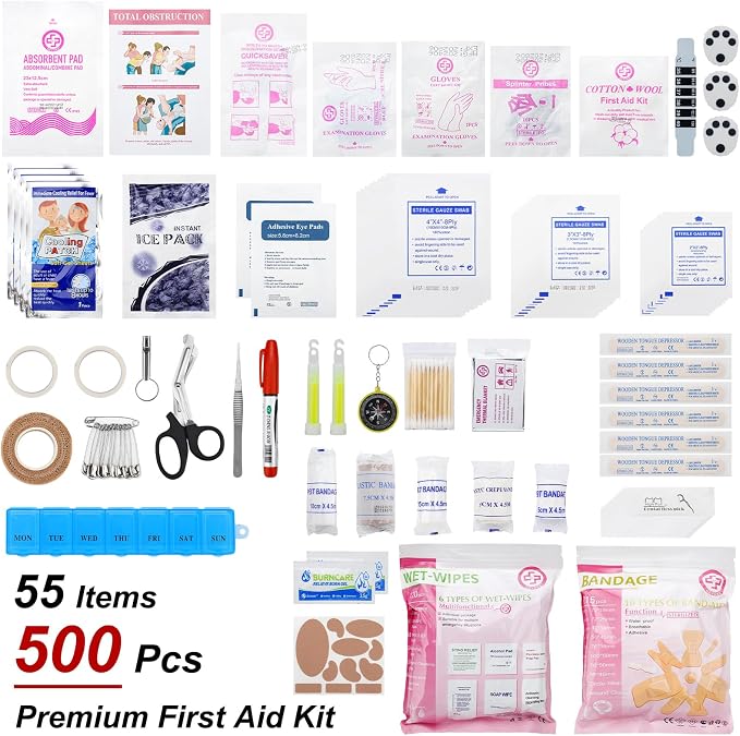 Gevoke Professional 500 Piece Emergency First Aid Kit for Home, Car | Large Complete Medical Kit for Travel, Camping, Truck, Hiking, Sports, Office, Vehicle & Outdoor Emergencies